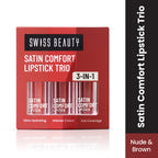 Swiss Beauty Satin Comfort Lipstick Trio 3-In-1 Combo - Nude And Brown | Grocsy