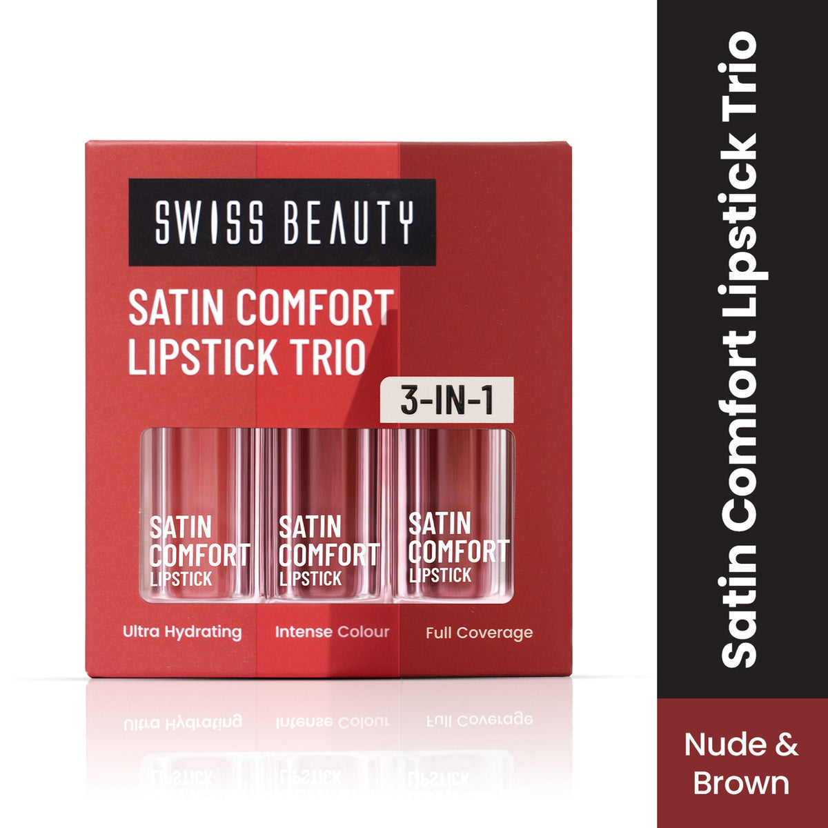 Swiss Beauty Satin Comfort Lipstick Trio 3-In-1 Combo - Nude And Brown | Grocsy