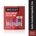Swiss Beauty Satin Comfort Lipstick Trio 3-In-1 Combo - Pink And Mauve | Grocsy