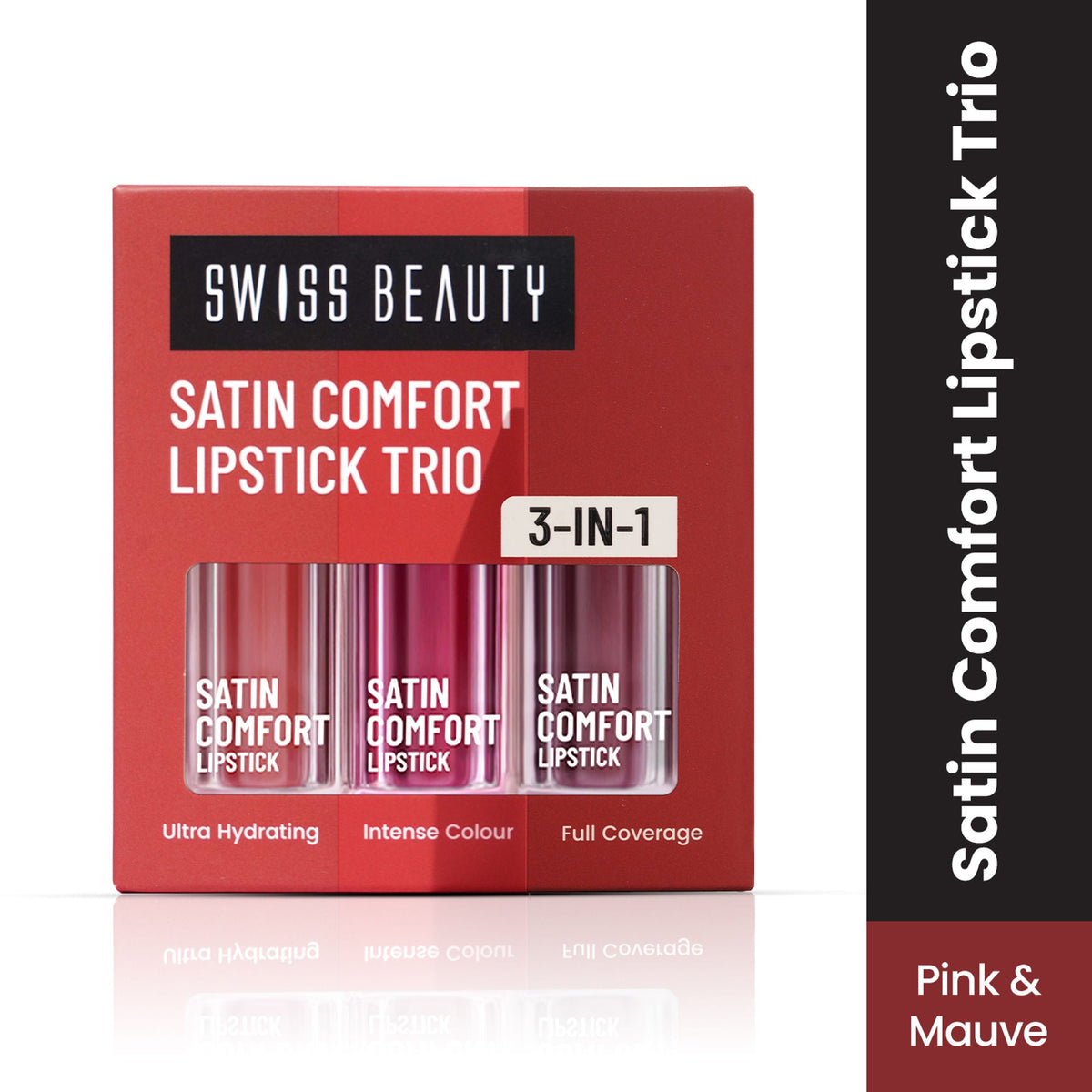 Swiss Beauty Satin Comfort Lipstick Trio 3-In-1 Combo - Pink And Mauve | Grocsy