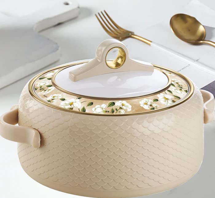 Nayasa Casserole Insulated Serving Tureen Hot Pot Thermoware with Inner Stainless Steel (Beige, 1PC (1500ml))(SH) | Grocsy