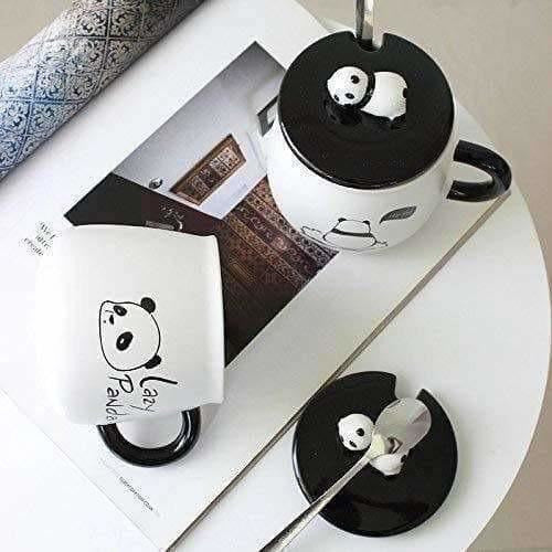 Panda Ceramic Mug with Ceramic Lid and Spoon(Random Design)-300 ML (Pack of 1) | Grocsy