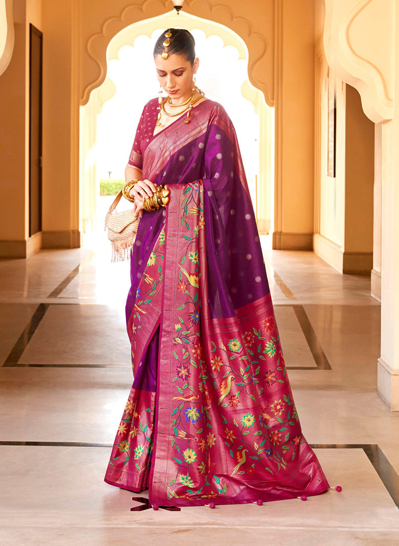 Monjolika Fashion Purple Colour Soft Silk Sarees With Traditional Motifs | Grocsy