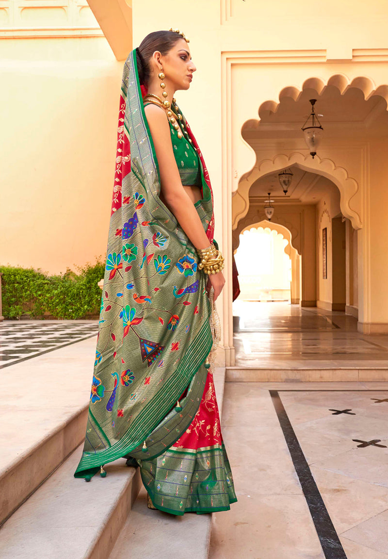 Monjolika Fashion Crimson Colour Soft Silk Sarees With Traditional Motifs | Grocsy