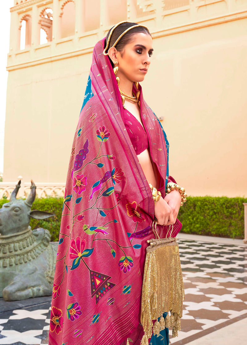 Monjolika Fashion Blue Colour Soft Silk Sarees With Traditional Motifs | Grocsy