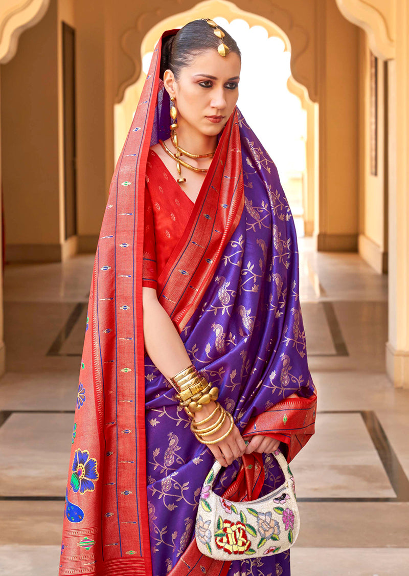 Monjolika Fashion Violet Colour Soft Silk Sarees With Traditional Motifs | Grocsy
