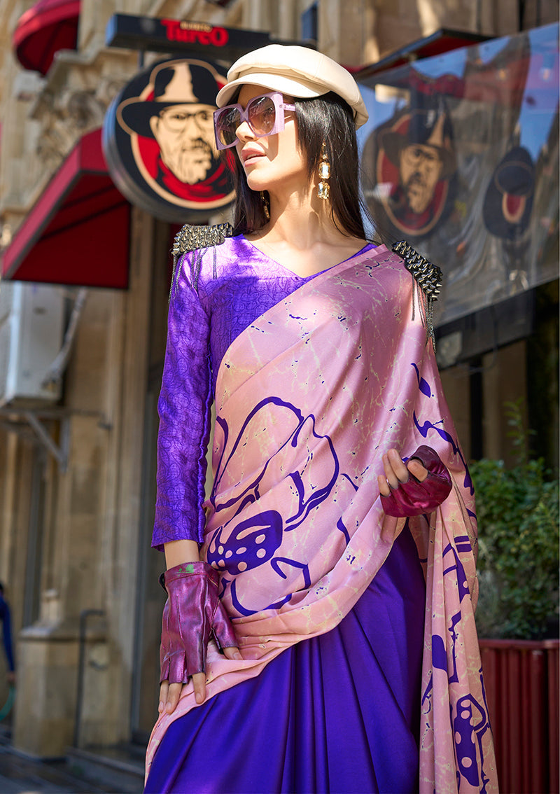Monjolika Fashion Baby Pink Colour Satin Silk Printed Lightwear Saree For Women | Grocsy