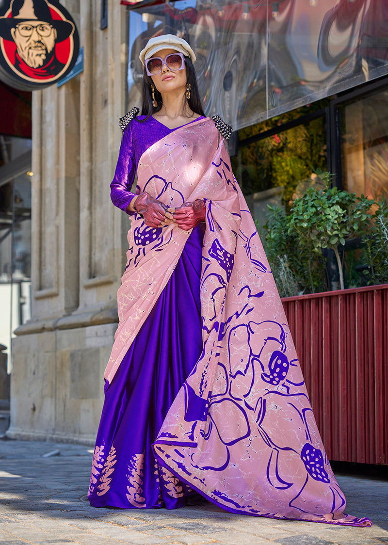Monjolika Fashion Baby Pink Colour Satin Silk Printed Lightwear Saree For Women | Grocsy