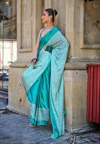 Monjolika Fashion Sea Green Colour Satin Silk Printed Lightwear Saree For Women | Grocsy