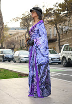 Monjolika Fashion Lilac Colour Satin Silk Printed Lightwear Saree For Women | Grocsy