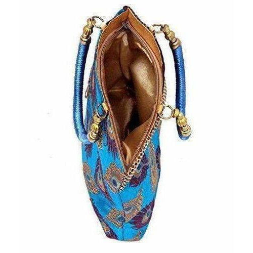 Peacock Print Hand Embroidered Mini Women Handbag - Best For Wedding, Party, Return Gift (Blue) | Grocsy