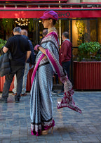 Monjolika Fashion Grey Colour Satin Silk Printed Lightwear Saree For Women | Grocsy
