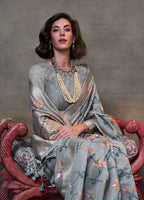 Monjolika Fashion Slate Grey Colour Mulmul Cotton Printed Lightwear Saree | Grocsy