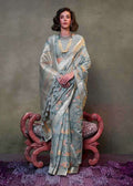 Monjolika Fashion Slate Grey Colour Mulmul Cotton Printed Lightwear Saree | Grocsy