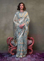 Monjolika Fashion Slate Grey Colour Mulmul Cotton Printed Lightwear Saree | Grocsy