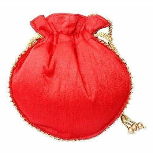 Ethnic Clutch Silk Potli Batwa Pouch Bag with Metal Bead work Gift | Grocsy
