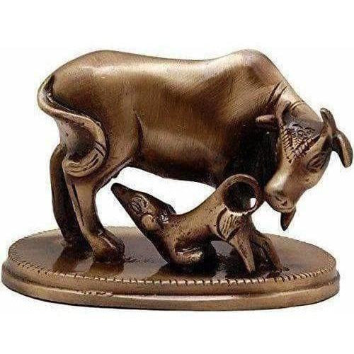Kamdhenu Cow & Calf Brass Showpiece | Grocsy