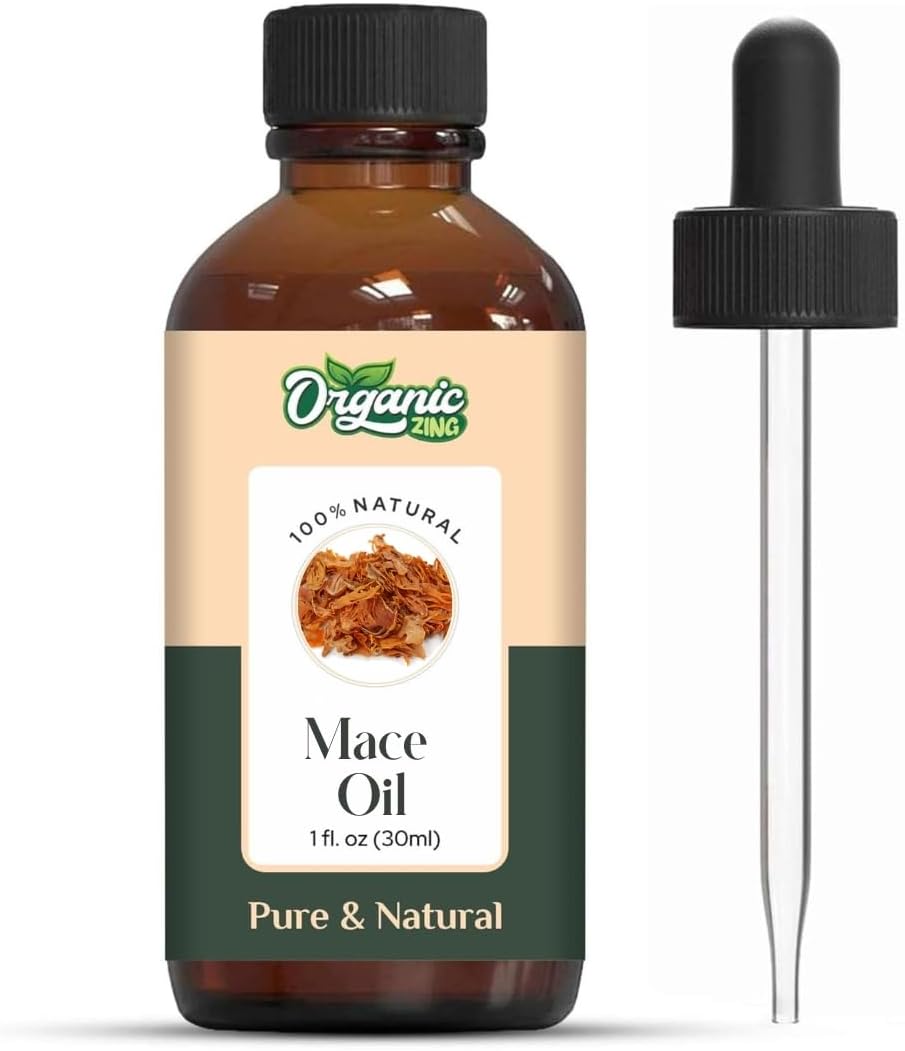 Organic Zing Mace (Myristica Fragrans) Oil | Pure & Natural Essential Oil for Skin Care, Haircare, Aroma & Diffusers | Grocsy