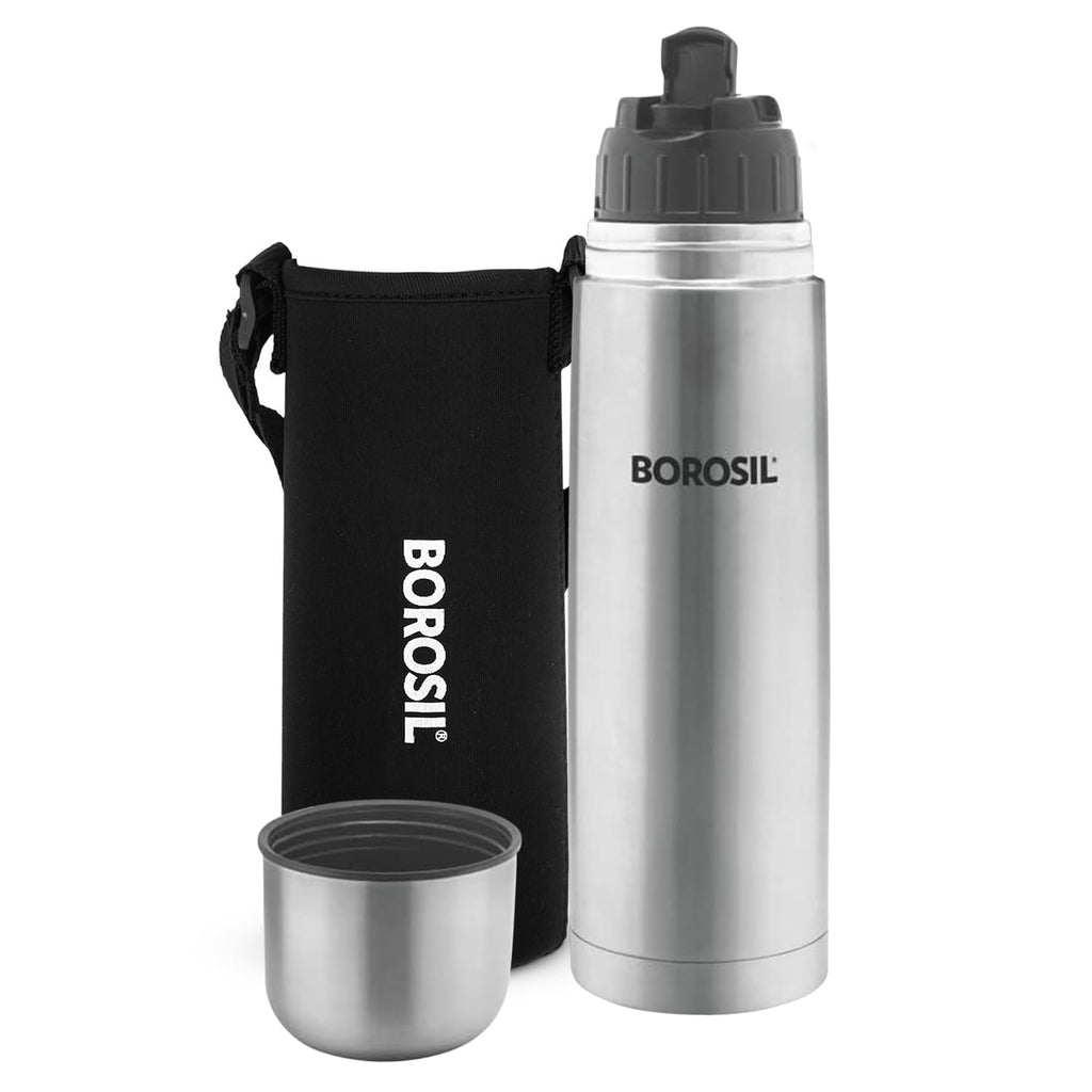 Borosil Hydra Thermo 1000 ml Stainless Steel Water Bottle | Double Wall Vacuum Insulated Flask | Grocsy