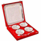Silver Plated Brass Bowl Set with Tray - Pack of 9 | Grocsy