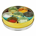 Stainless Steel Made Masala Box Spice Box Masala Dabba Container With Glass Lid 7 Compartments With 1 Spoon | Grocsy