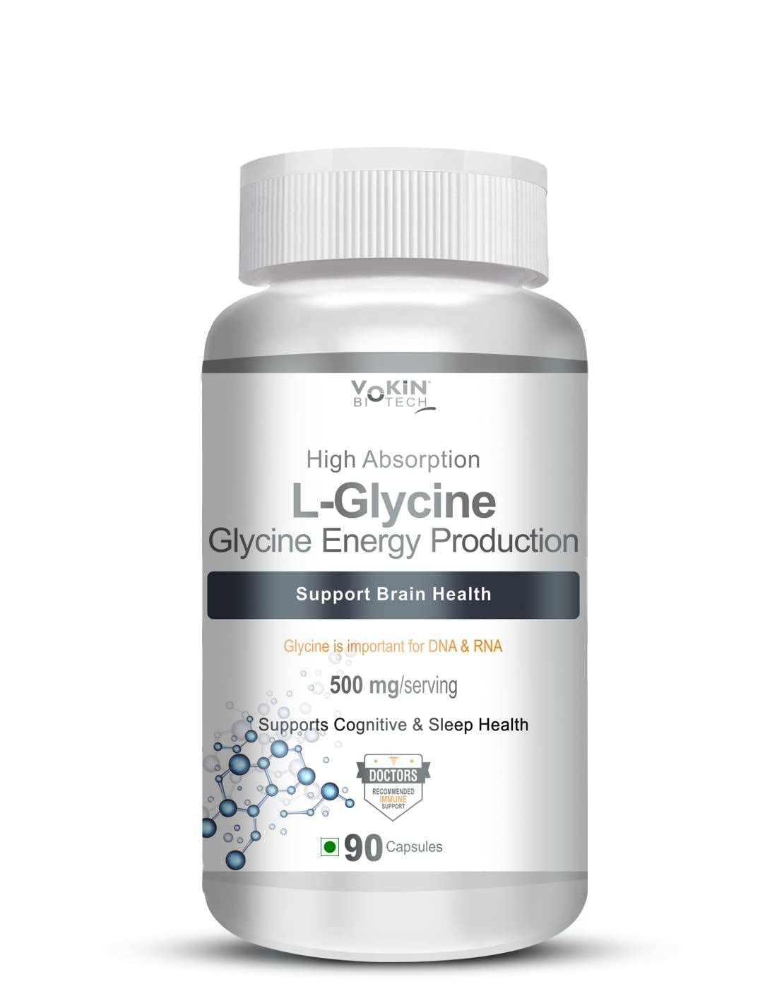 Vokin Biotech L- Glycine Energy Production - Support Cognitive and Sleep Health- 500mg | Grocsy