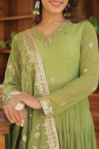 Joban Fashion Green Georgette Sequence Embroidery Work Kurta Set | Grocsy
