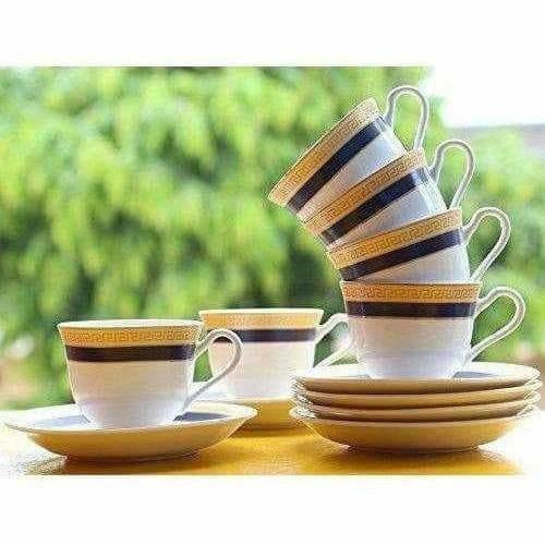Classical Golden Border Cup Set with Saucer, Set of 12, 200ml | Grocsy