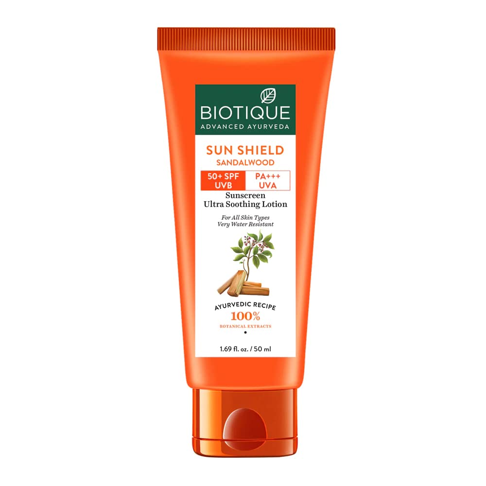 Biotique Sun Shield Sandalwood Ultra Protective Lotion 50+ SPF | Grocsy