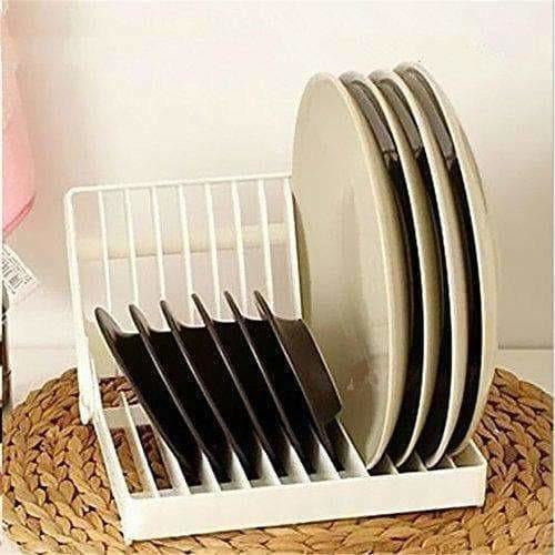 White Color - Folding Plastic Kitchen Dish Rack Stand Plate Holder - 2 Piece | Grocsy