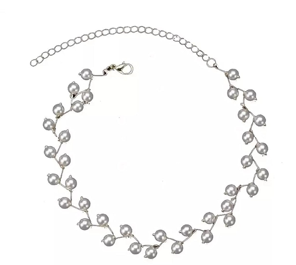 Silver-Toned Alloy Denty Look Pearl Necklace - The Pari | Grocsy