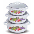 Decorative Enamel Casserole with Glass Lids - Set of 3 | Grocsy
