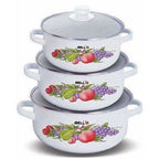 Decorative Enamel Casserole with Glass Lids - Set of 3 | Grocsy