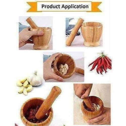 Wooden Motar Pestle Set (Brown) | Grocsy