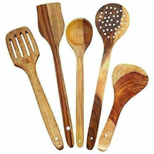 Wooden Cooking Spoon Set For Non Stick - Spatulas,Ladles & Dining Table - Kitchen Tools | Grocsy