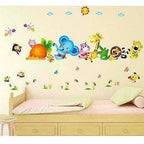 Happy Cute Elephant Monkey Cartoon Animals  Wall Sticker | Grocsy