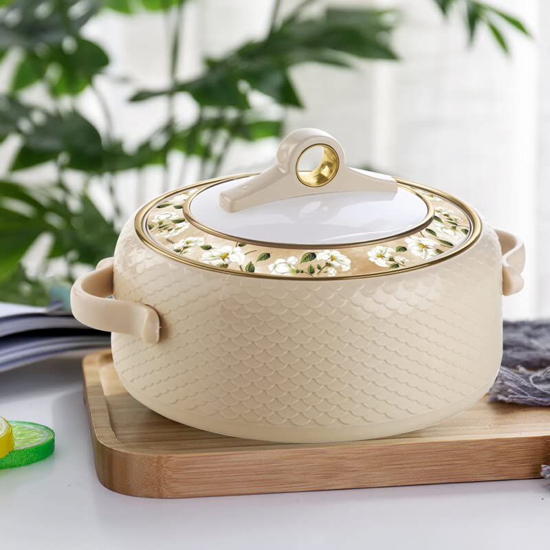 Nayasa Casserole Insulated Serving Tureen Hot Pot Thermoware with Inner Stainless Steel (Beige, 1PC (1500ml))(SH) | Grocsy