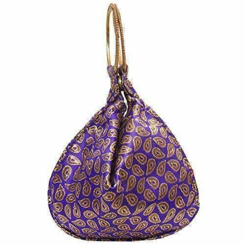 Ethnic Clutch Silk Potli Batwa Pouch Bag with Metal Bead work | Grocsy