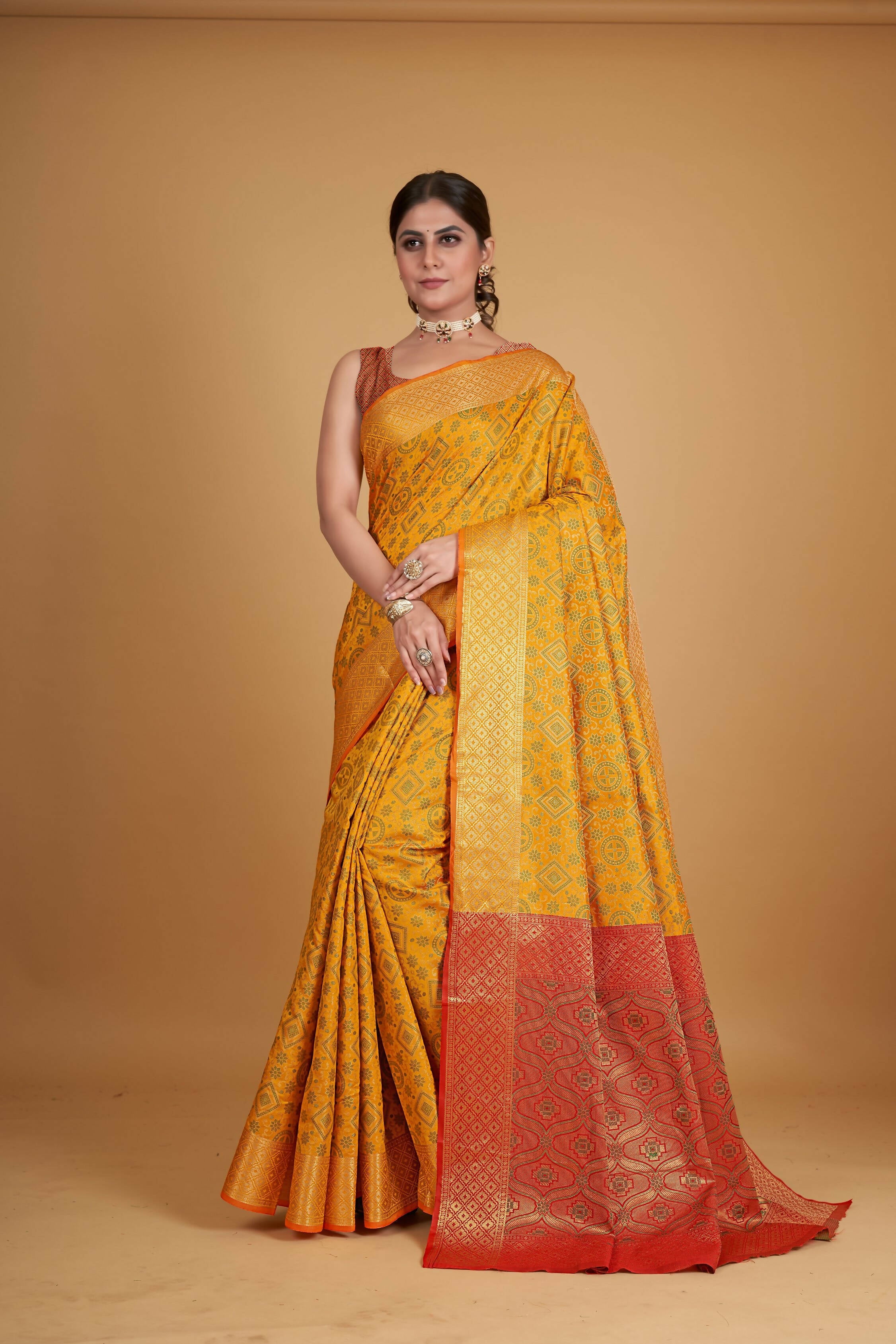 Mustard Silk Woven Design Saree With Unstitched Blouse Piece - Akshita | Grocsy