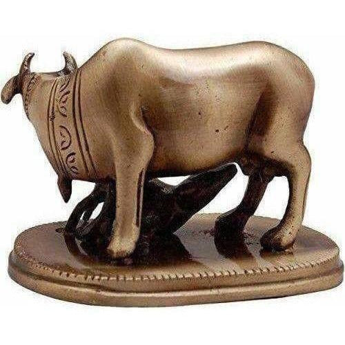 Kamdhenu Cow & Calf Brass Showpiece | Grocsy