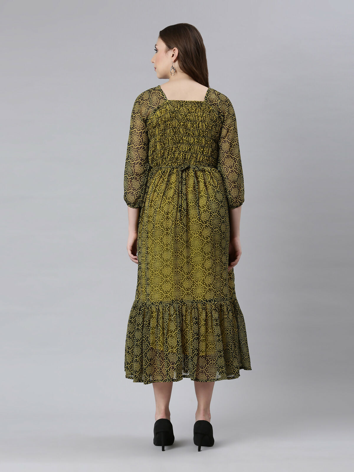 Souchii Black Bandhani Printed Ethnic Fit & Flare Dress | Grocsy