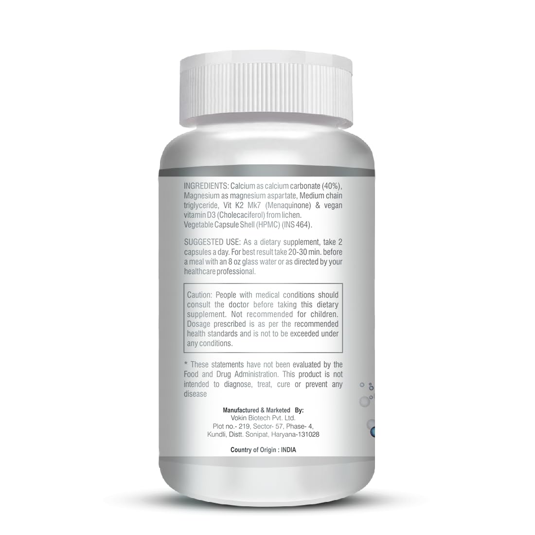 Vokin Biotech Calcium with Magnesium, Vitamin D3 & Vitamin K2- Mk-7 - Support Bone Health- 572mg | Grocsy