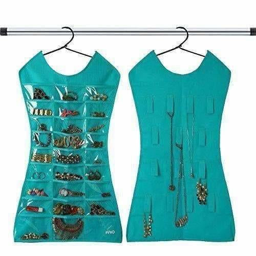 Green Color - Fabric Hanging Dress Double Sided Jewelry Organizer | Grocsy