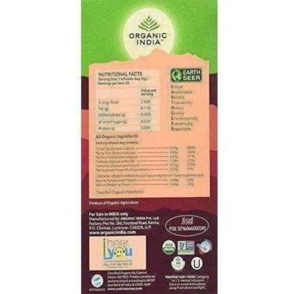 Organic India Tulsi Green Tea, Pomegranate, 25 Tea Bags | Grocsy