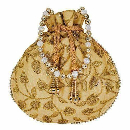 Ethnic Silk Potli bag Clutch Batwa Pouch with Embroidery and Metal Bead work Gift For Women | Grocsy