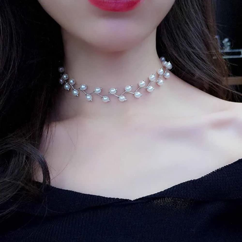 Silver-Toned Alloy Denty Look Pearl Necklace - The Pari | Grocsy