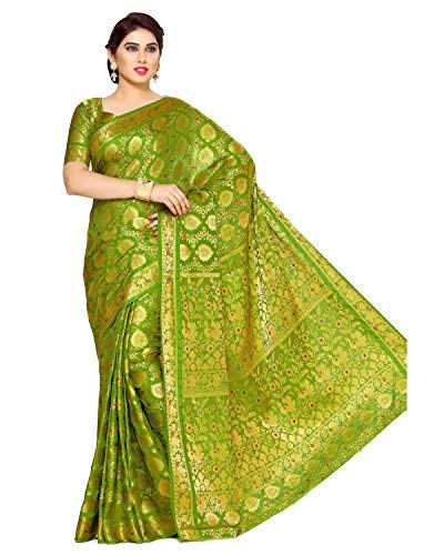 Mimosa Women's Olive Kanchipuram Silk Saree With Blouse Piece | Grocsy
