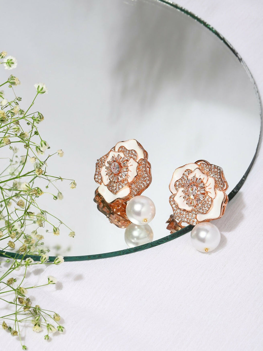 Mother of Pearl Earrings in rose Gold- Ruby Raang | Grocsy