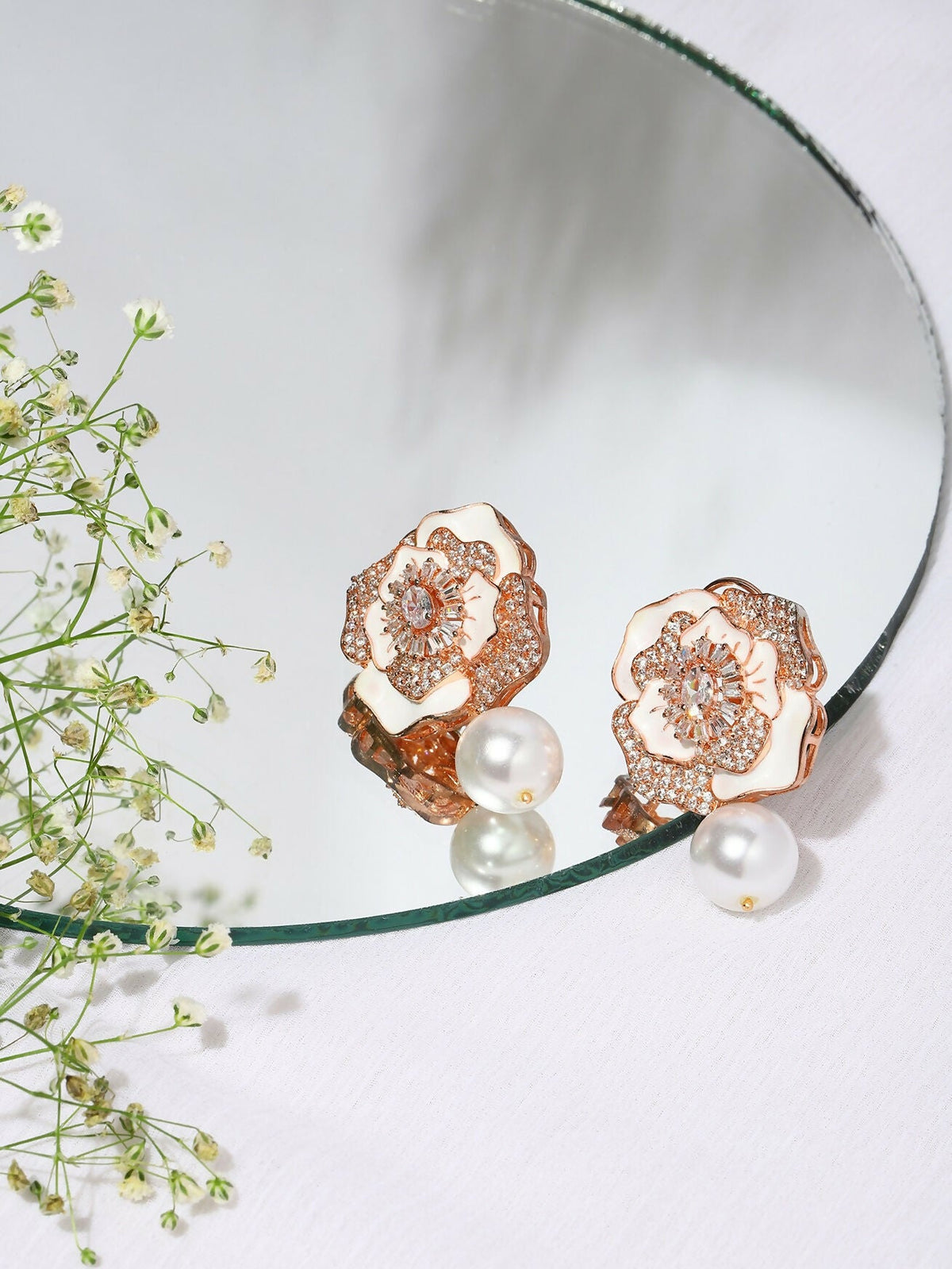 Mother of Pearl Earrings in rose Gold- Ruby Raang | Grocsy