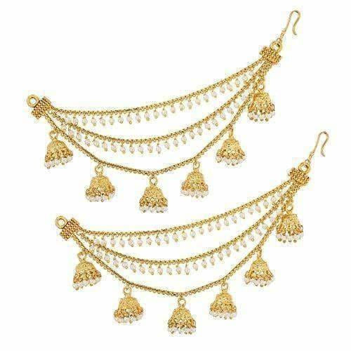 Gold-Polished Long Hair Chain with with Small White Beads | Grocsy